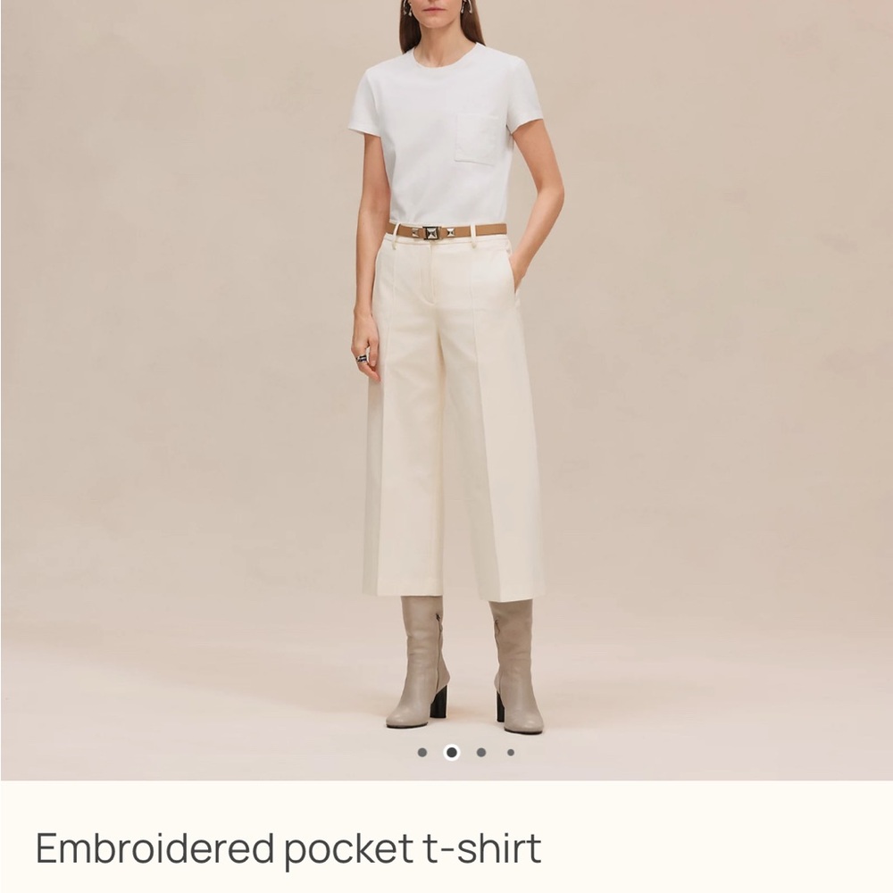 NEW Hermes White EMBROIDERED POCKET T-SHIRT